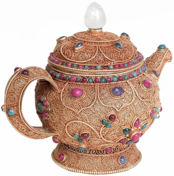 Superfine Filigree Kettle with Lid and Gemstones (Museum Quality) - Copper N3