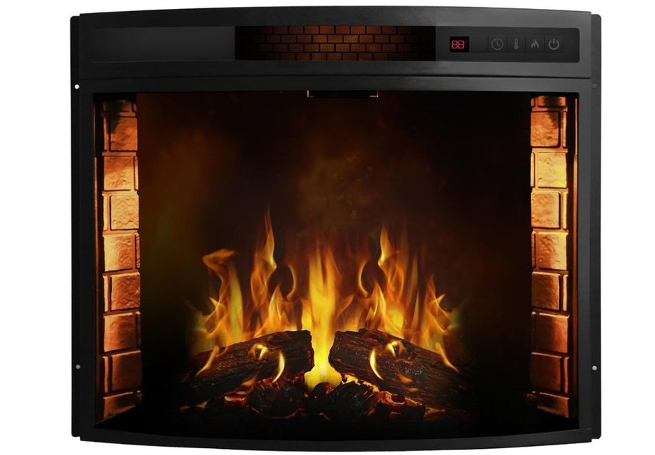 Moda Flame Elwood 23 Inch Curved Ventless Electric Space Heater Built-in Recessed Firebox Fireplace Insert N3