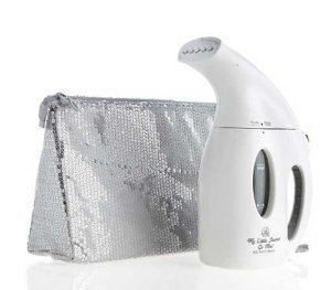 Joy Mangano 900-watt Go Mini Steamer Glam Set with Sequined Bag White