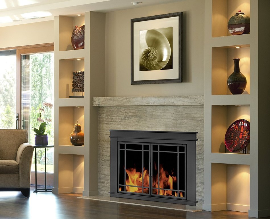 Pleasant Hearth Fillmore Glass Firescreen, Width: 30"-37", Height 25.5" - 32.5" N2