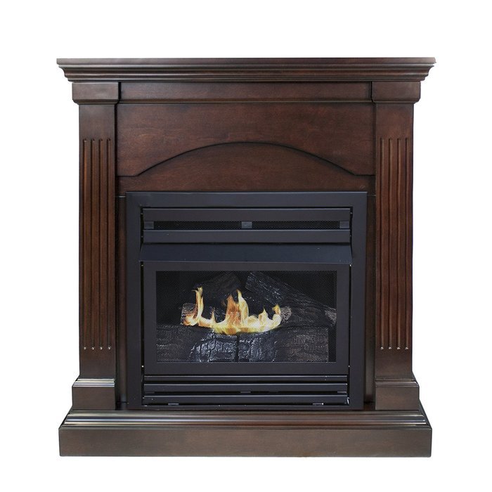 Pleasant Hearth Convertible Vent-Free Dual Fuel Fireplace, 35-Inch, Tobacco N4