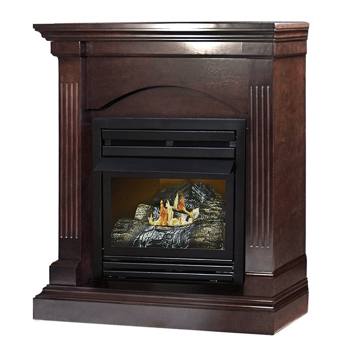 Pleasant Hearth Convertible Vent-Free Dual Fuel Fireplace, 35-Inch, Tobacco N5