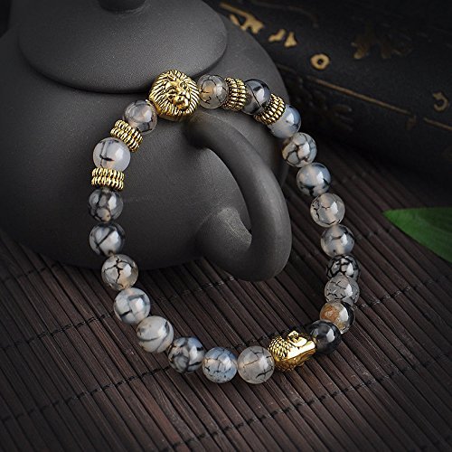 Fashion Men's Black Lava Stone Gold Lion Buddha Beaded Charm Bracelet Cheapest