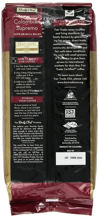 Daily Chef Whole Bean Colombian Supremo Coffee 2.5 lb. N2