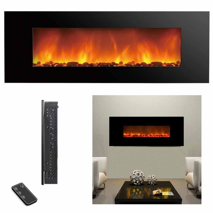 Clevr 750-1500W 48" Heat Adjustable Electric Wall Mount Fireplace Heater Stone N4