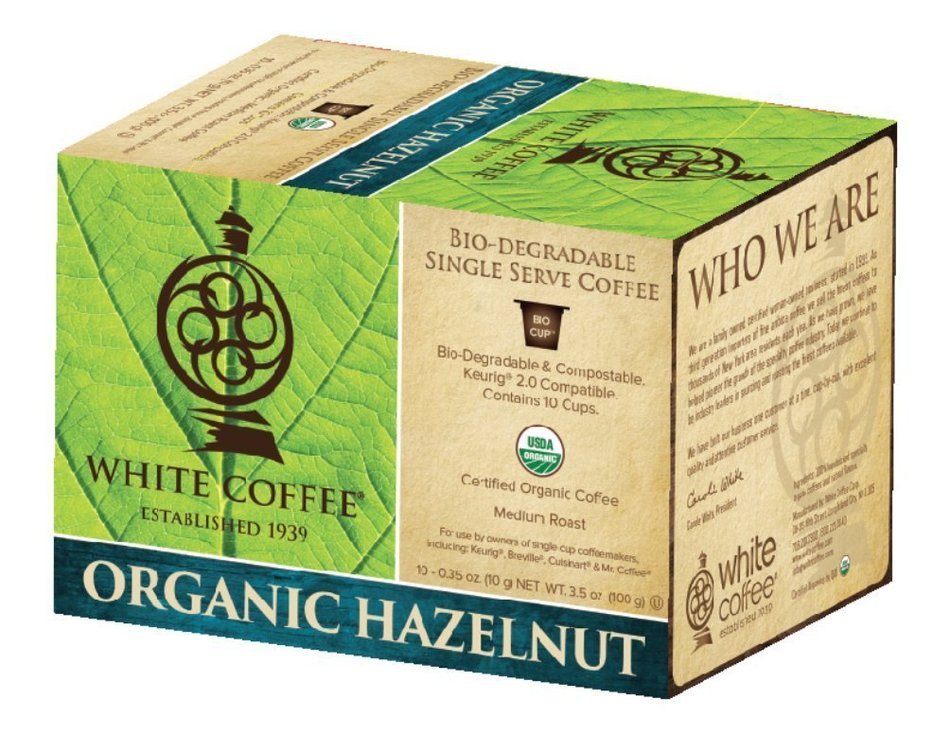 White Coffee Organic Single Serve Coffee, Hazelnut, 10 Count N2