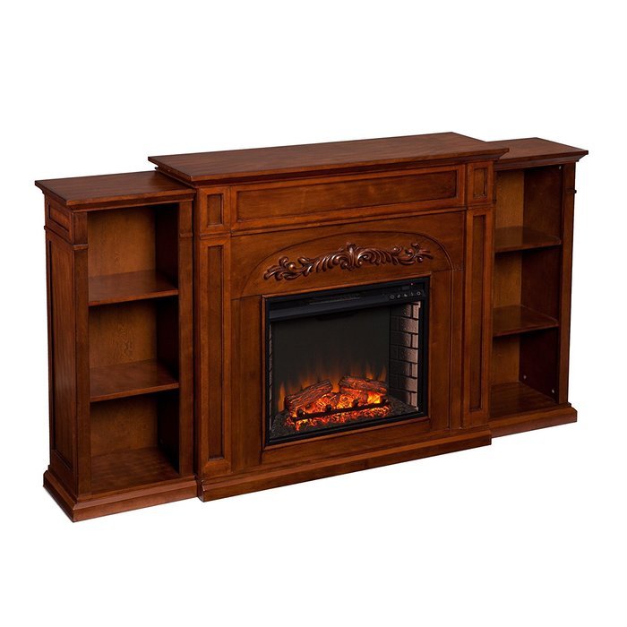 Grandmasters 42" Bookcase Electric Fireplace with Classic brick style interior, offers 6 fixed shelves, Child... N2