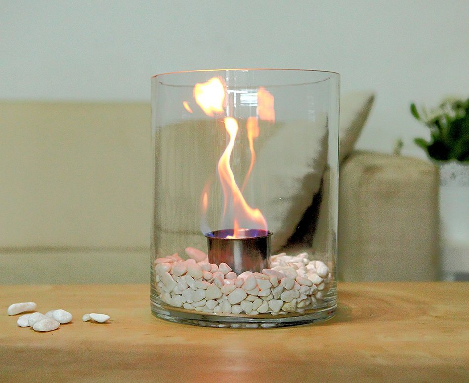 Designer's All Season Table Top Ethanol Fireplace, Both Indoor and Outdoor Use (Round Glass) N3