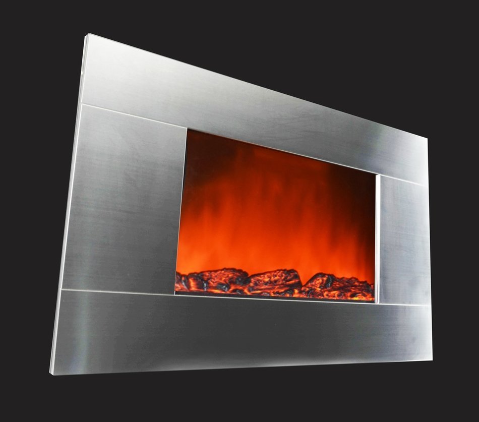 Golden Vantage GV-510GL 35" Modern Stainless Panel Electric Fireplace Heater Wall Mount with Remote Control
