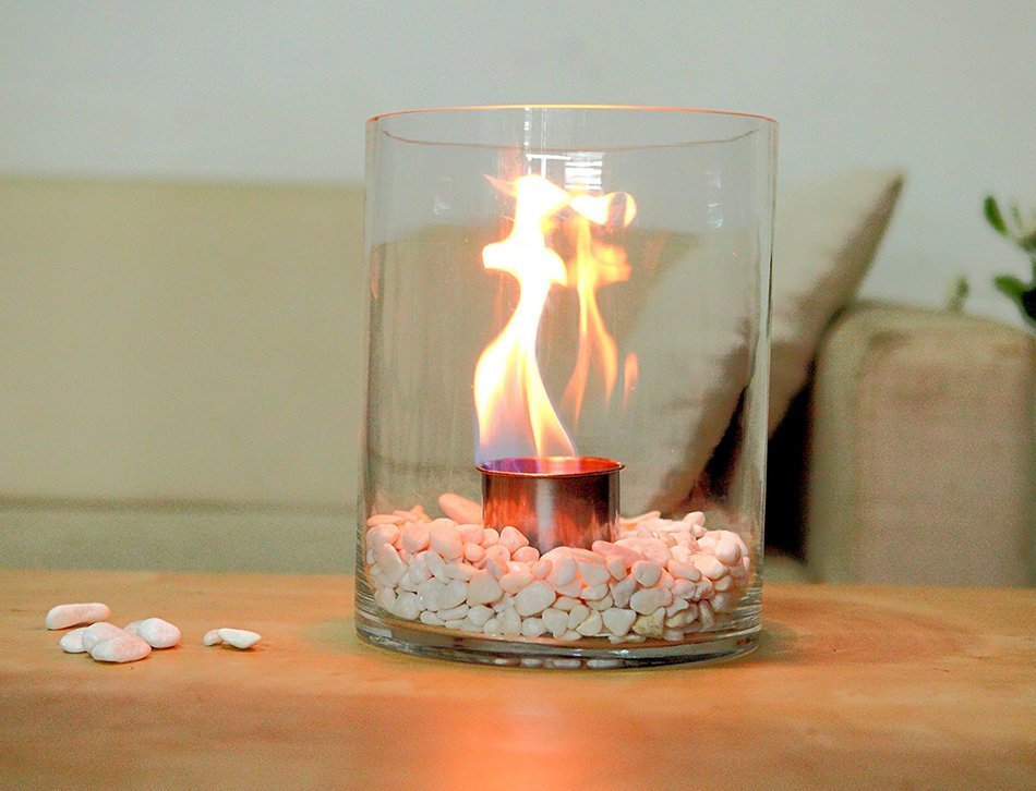 Designer's All Season Table Top Ethanol Fireplace, Both Indoor and Outdoor Use (Round Glass) N4