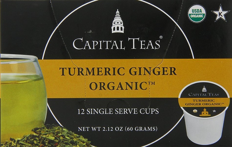 Capital Teas Turmeric Ginger Organic Tea, Keurig Cups, 12 Count N5
