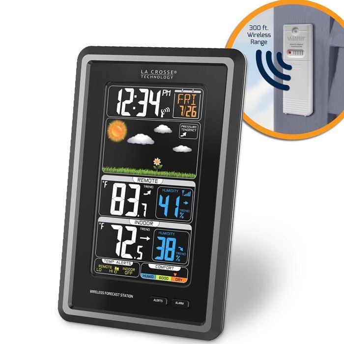 La Crosse Technology S88907 Vertical Wireless Color Forecast Station with Temperature Alerts N3
