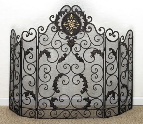 FIREPLACE SCREENS - "CHATSWORTH MANOR" FIREPLACE SCREEN - BURNISHED GOLD PATINA
