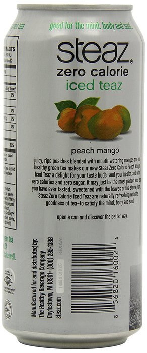 Steaz Zero Calorie Iced Green Tea, Peach Mango, 16 Ounce (Pack of 12) N15