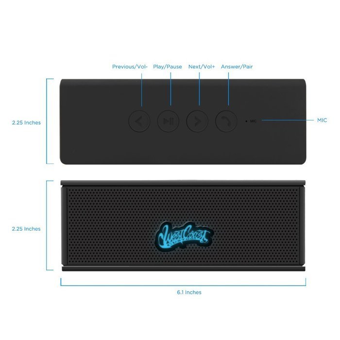 West Coast Customs Portable Wireless Bluetooth Speaker. Bulit in speakerphone and 8 Hour Battery- Black N5