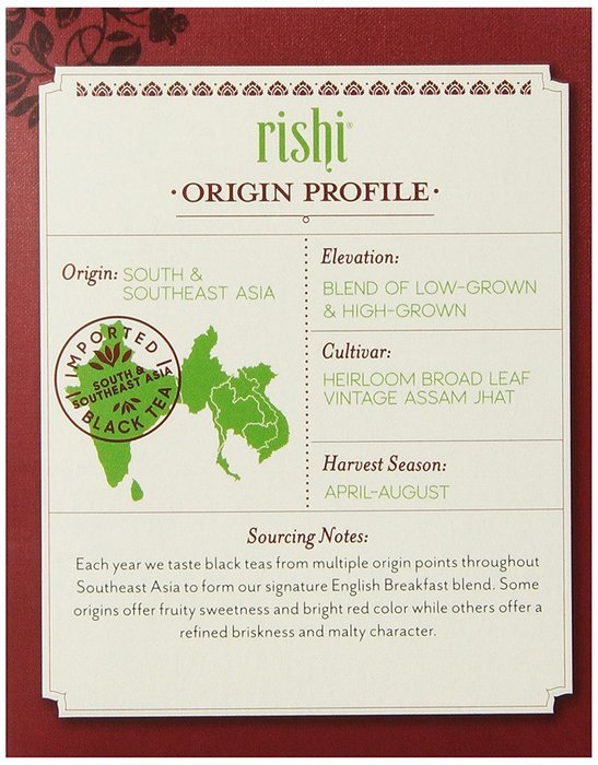 Rishi Tea Organic English Breakfast Tea Bags, 15 Count (Pack of 6) N2