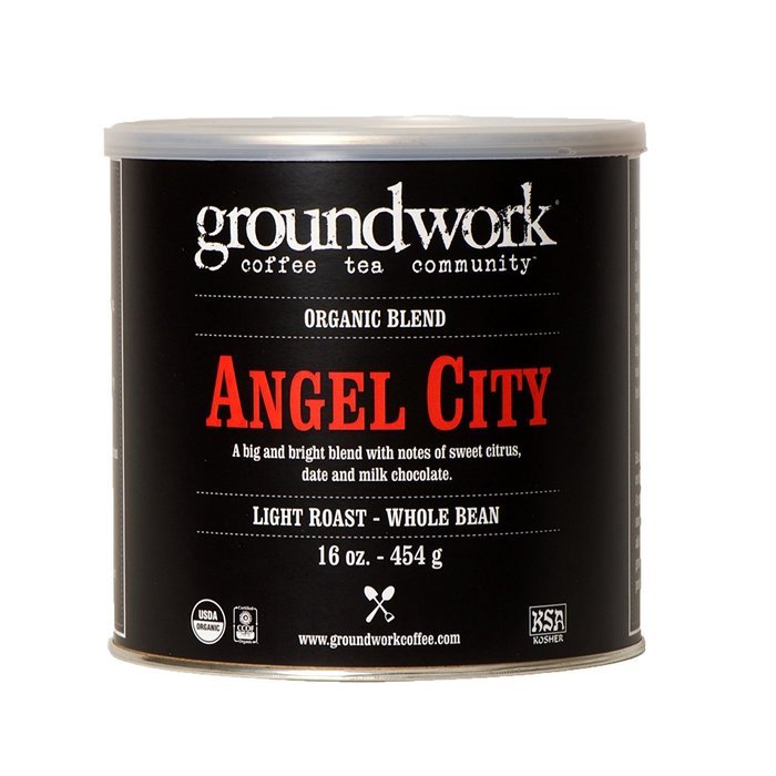 Groundwork Coffee, Organic Angel City, Whole Bean, 16 Ounce Cans (Pack of 2)