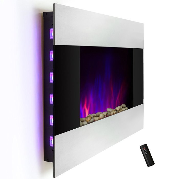 AKDY 36 inch Wall Mount Back Light Stainless Panel Electric Fireplace Space Heater With Log & Pebble bed / Remote... N2