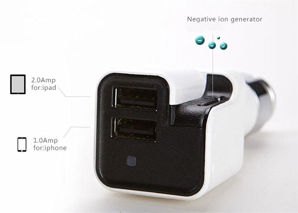 ATD Innovation Design Rapid Charge Dual USB Ports Car Air Purifier Ionizer Oxygen Bar Humidifier(White) N6