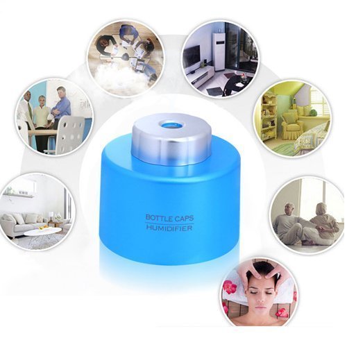 Mini Portable Bottle Cap Air Humidifier with USB Cable for Office Home, Blue Color N3