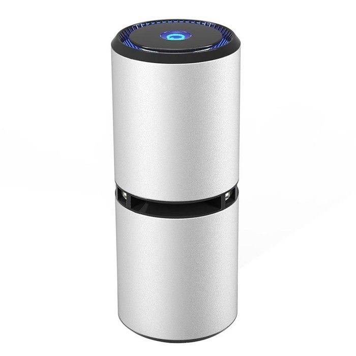 KOMRT Car Negative Ions Air Purifier Remove pm2.5 Noise Less than 29dB Dual USB Charging Silver N4