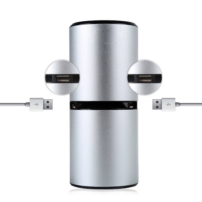 KOMRT Car Negative Ions Air Purifier Remove pm2.5 Noise Less than 29dB Dual USB Charging Silver N5