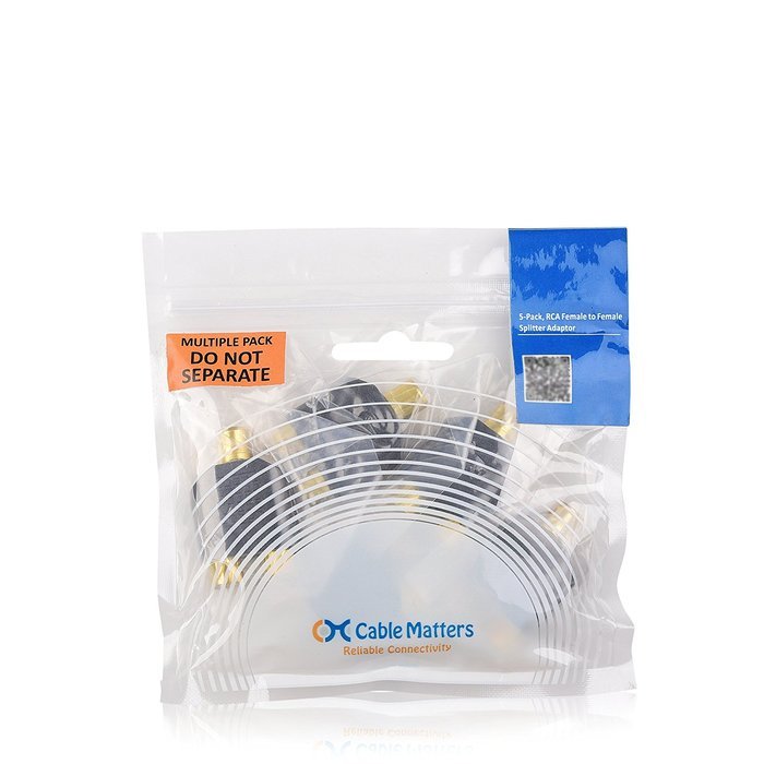 Cable Matters 5-Pack, Gold Plated 3-RCA Coupler N8