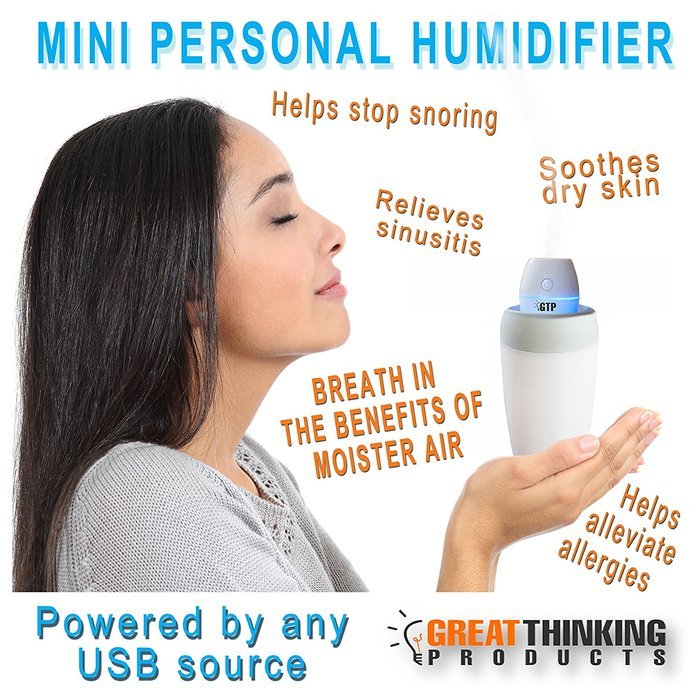 GTP USB Mini Personal Travel Cool Mist Portable Ultrasonic Room Humidifier - BONUS 77 Secret Travel Tips eBook... N5