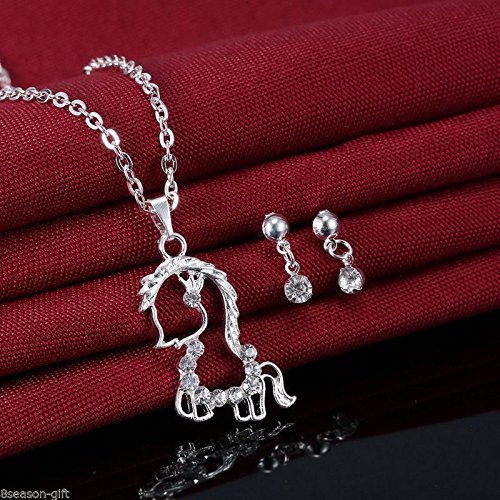 GIFT 1PC New Fashion Jewelry Rhinestone Horse Pendant Errings Necklace Suit