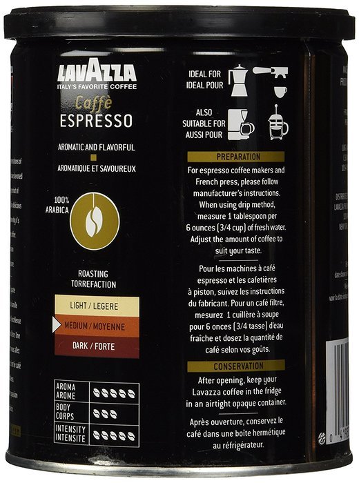 Lavazza Caffe Espresso Ground Coffee, 8-Ounce Can (Pack of 2) N7