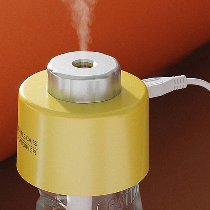 Mini Portable Water Bottle Cap Air Ultrasonic Humidifier with USB Cable for Office Home (yellow)