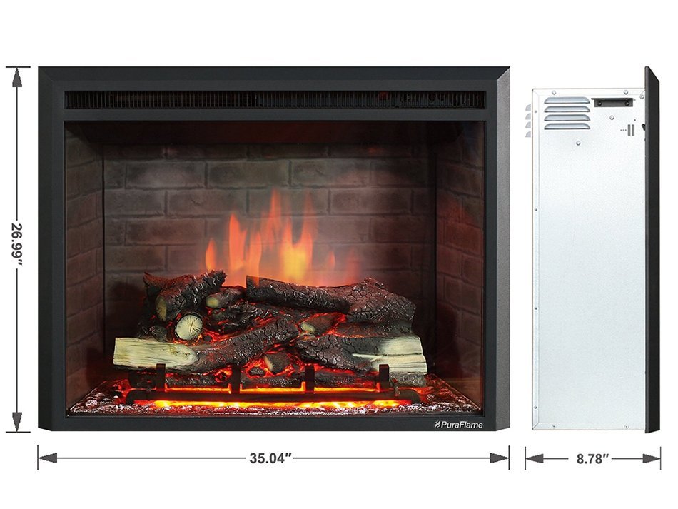PuraFlame Western 33 inch Embedded Electric Firebox Heater With Remote Control, Black N3