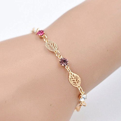 Women Chic Simple Retro Women Jewelry Rhinestone Leaf Chain Bracelet Bangle NEW N2