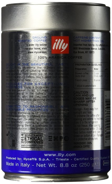 illy, Ground Coffee Drip Grind (Medium Roast, Blue Band), 8.8 Ounce Tin N2