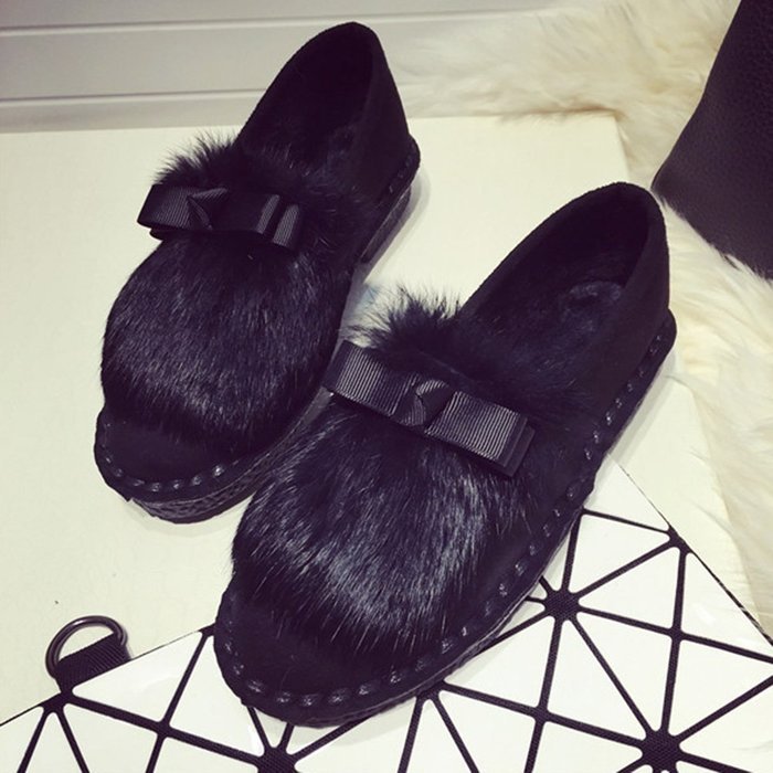 Spritech(TM) Women's Winter Flat Fur Warm Cute Bowknot Ankle Shoes with Beaver Rabbit Fur Hair Trim Leopard