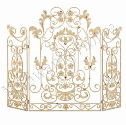 French Country White Iron Fireplace Screen N5