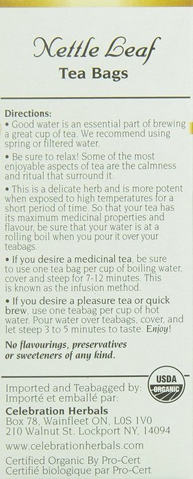 Celebration Herbals Organic Nettle Leaf Tea Caffeine Free, Feuilles D'ortie -- 24 Herbal Tea Bags N3