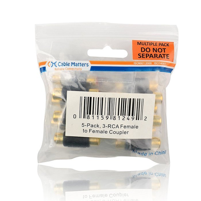 Cable Matters 5-Pack, Gold Plated 3-RCA Coupler N10