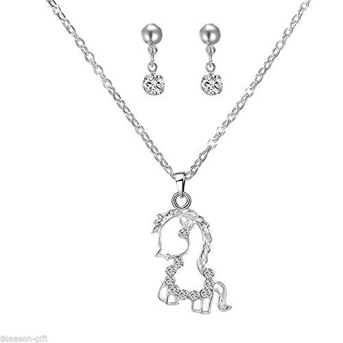 GIFT 1PC New Fashion Jewelry Rhinestone Horse Pendant Errings Necklace Suit N2