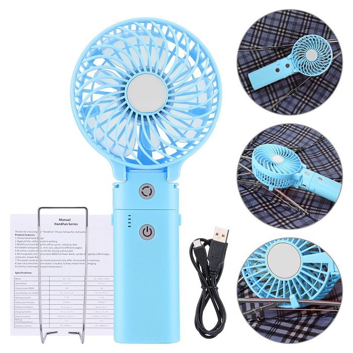 DOIOWN Handheld Portable Table Mini Fan Battery Rechargeable (Blue) N3