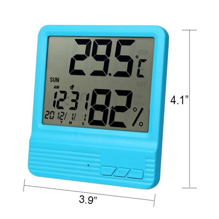 A.B Crew Large LCD Screen Digital Thermometer Hygrometer with Alarm Clock Date Week Ultra Thin Indoor Humidity... N3