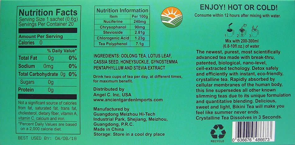 Bikini Tea: Weight Loss, Diet, Slimming, Reduce Bloating, Appetite Suppressing,100% Organic, 20 Sachets N2