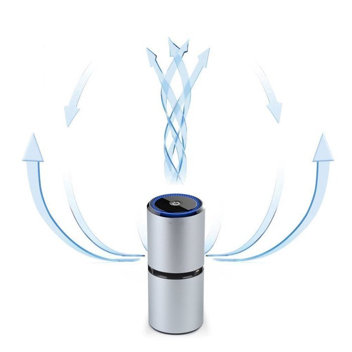 KOMRT Car Negative Ions Air Purifier Remove pm2.5 Noise Less than 29dB Dual USB Charging Silver N7