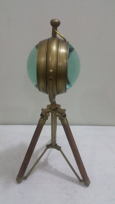 NAUTICAL MARITIME ~ ANTIQUE BRASS CLOCK WITH TRIPOD FINISH DESKTOP ~ TABLE CLOCK DECOR
