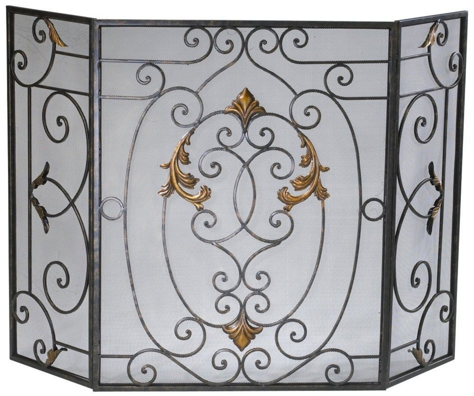 French Gold and Rust Folding Fireplace Screen