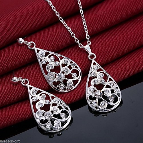 GIFT 1PC Fashion Women Jewelry Rhinestone Drop Pendant Errings Necklace Suit