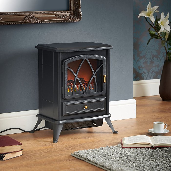 VonHaus 1500W Electric Stove Heater &ndash; Portable Home Fireplace with Log Burning Flame Effect (16.8W x 10.8L x 20H... N2