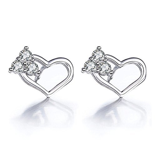 Women 925 Sterling Silver Swarovski Crystal Love Heart Ear Stud Earrings Jewelry