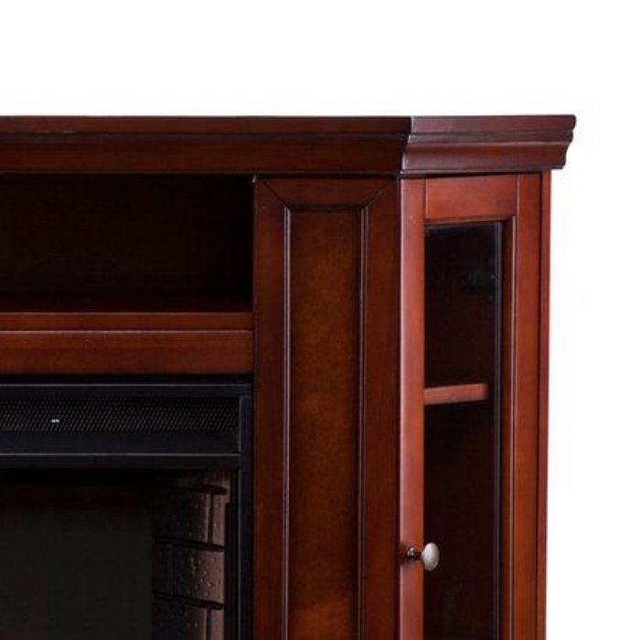 Carter 48 in. Convertible Indoor Mahogany Brown Electric Media Console Wall Mounted or Corner Fireplace, For TV... N2