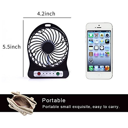 Portable Fan, KaiYeah 3 in 1 4 Vanes Mini USB Rechargeable Fan with Power Bank and Flashlight, Package with Wall... N3